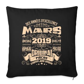 Anniversaire Vintage Né(e) en Mars 2019 - Housse de coussin décorative 45 x 45 cm - noir - Devant