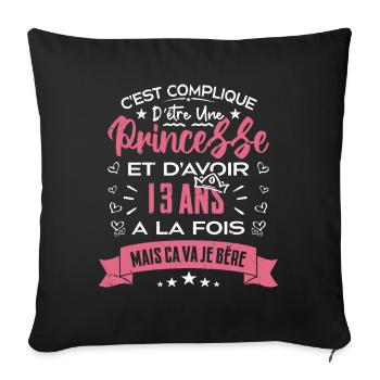 Une princesse a 13 ans, Cadeau d’anniversaire - Housse de coussin décorative 45 x 45 cm - noir - Devant