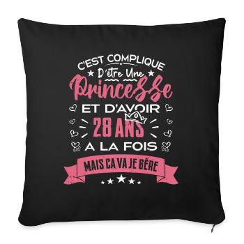 Une princesse a 28 ans, Cadeau d’anniversaire - Housse de coussin décorative 45 x 45 cm - noir - Devant