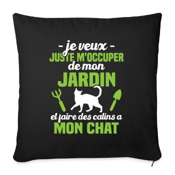 M'occuper de mon jardin - Cadeau jardinier chat - Housse de coussin décorative 45 x 45 cm - noir - Devant
