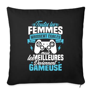 Les meilleures femmes deviennent gameuse - Housse de coussin décorative 45 x 45 cm - noir - Devant