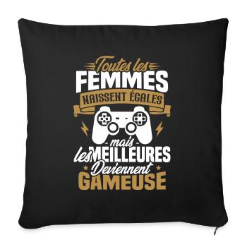 Les meilleures femmes deviennent gameuse - Housse de coussin décorative 45 x 45 cm - noir - Devant