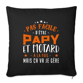 Papy motard moto - Housse de coussin décorative 45 x 45 cm - noir - Devant