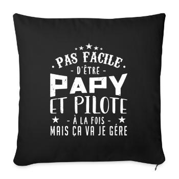 Papy Pilote | Fête des pères - Housse de coussin décorative 45 x 45 cm - noir - Devant