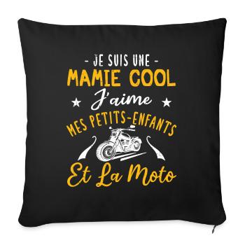 Mamie cool moto, fête des grands-mères, motarde - Housse de coussin décorative 45 x 45 cm - noir - Devant