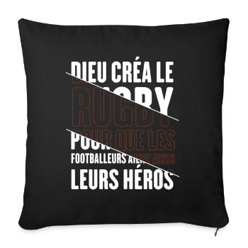 Dieu créa le rugby humour sport - Housse de coussin décorative 45 x 45 cm - noir - Devant