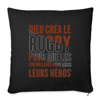 Dieu créa le rugby humour sport - Housse de coussin décorative 45 x 45 cm - noir - Devant