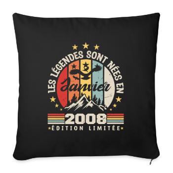 les légendes sont nées en 2008 janvier | cadeau - Housse de coussin décorative 45 x 45 cm - noir - Devant