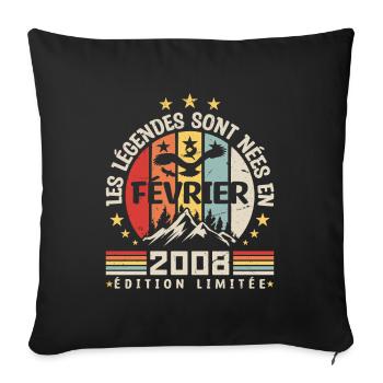 les légendes sont née en Février 2008 - Housse de coussin décorative 45 x 45 cm - noir - Devant