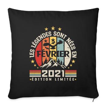 les légendes sont née en Février 2021 - Housse de coussin décorative 45 x 45 cm - noir - Devant