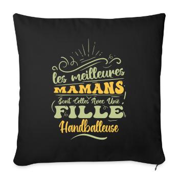 Meilleure Maman Avec Fille Handballeuse - Housse de coussin décorative 45 x 45 cm - noir - Devant
