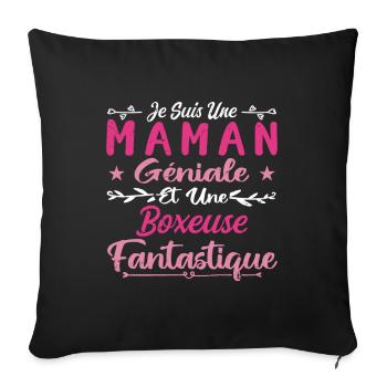 Une Maman Géniale Et Une Boxeuse Fantastique - Housse de coussin décorative 45 x 45 cm - noir - Devant