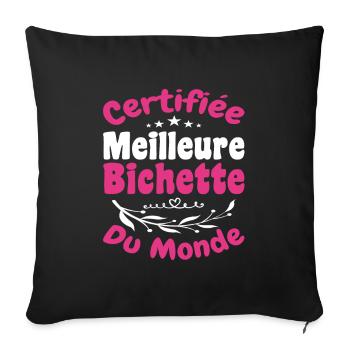 Certifiée Meilleure Bichette Du Monde, Cadeau - Housse de coussin décorative 45 x 45 cm - noir - Devant