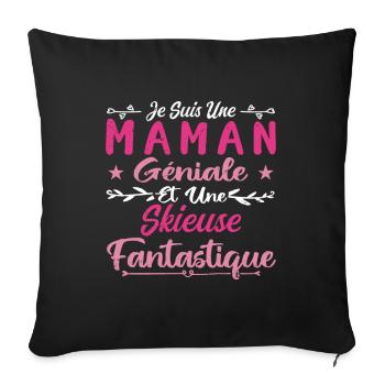 Une Maman Géniale Et Une Skieuse Fantastique - Housse de coussin décorative 45 x 45 cm - noir - Devant