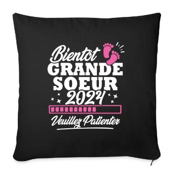 Bientôt grande soeur 2024 - Housse de coussin décorative 45 x 45 cm - noir - Devant