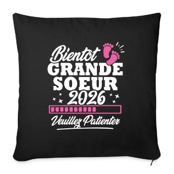 Bientôt grande soeur 2026 - Housse de coussin décorative 45 x 45 cm - noir - Devant