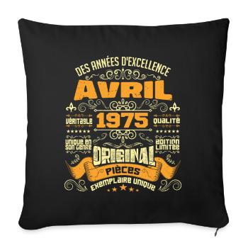 Anniversaire Vintage Né(e) en avril 1975 - Housse de coussin décorative 45 x 45 cm - noir - Devant