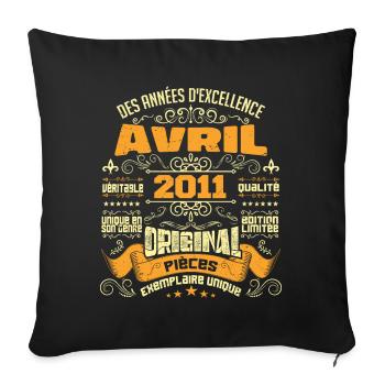 Anniversaire Vintage Né(e) en avril 2011 - Housse de coussin décorative 45 x 45 cm - noir - Devant