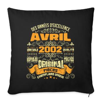 Anniversaire Vintage Né(e) en avril 2002 - Housse de coussin décorative 45 x 45 cm - noir - Devant