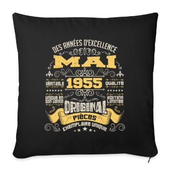 Anniversaire Vintage Né(e) en Mai 1955 - Housse de coussin décorative 45 x 45 cm - noir - Devant