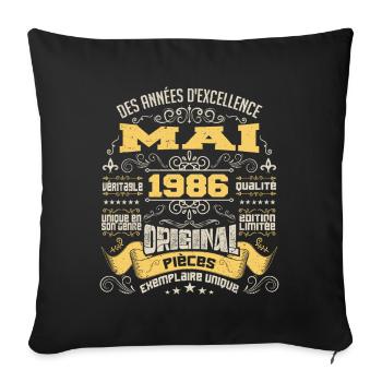 Anniversaire Vintage Né(e) en Mai 1986 - Housse de coussin décorative 45 x 45 cm - noir - Devant