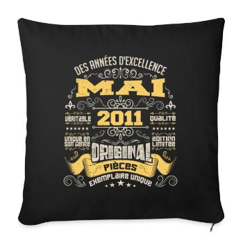 Anniversaire Vintage Né(e) en Mai 2011 - Housse de coussin décorative 45 x 45 cm - noir - Devant