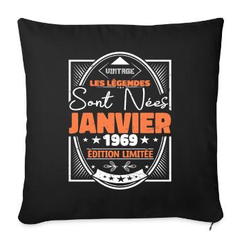 Janvier 1969 | Vintage Anniversaire Rétro - Housse de coussin décorative 45 x 45 cm - noir - Devant