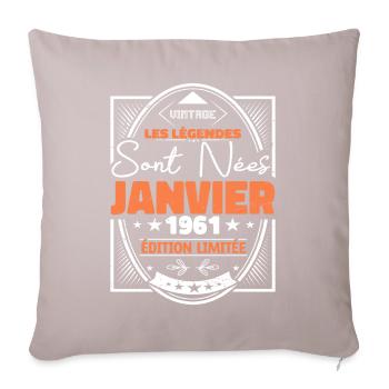 Janvier 1961 | Vintage Anniversaire Rétro - Housse de coussin décorative 45 x 45 cm - taupe clair - Devant