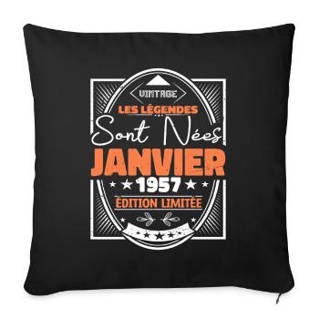 Janvier 1957 | Vintage Anniversaire Rétro - Housse de coussin décorative 45 x 45 cm - noir - Devant