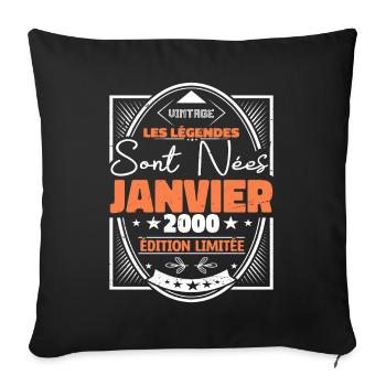 Janvier 2000 | Vintage Anniversaire 2000 Rétro - Housse de coussin décorative 45 x 45 cm - noir - Devant