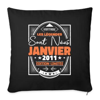 Janvier 2011 | Vintage Anniversaire 2011 Rétro - Housse de coussin décorative 45 x 45 cm - noir - Devant