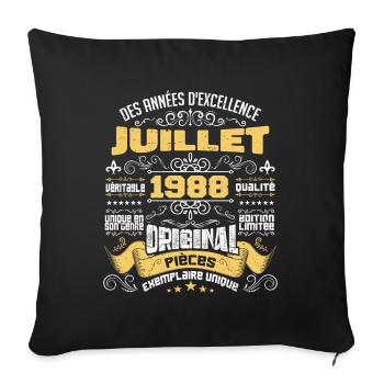 Juillet 1988 Anniversaire Idée Cadeau Vintage 1988 - Housse de coussin décorative 45 x 45 cm - noir - Devant