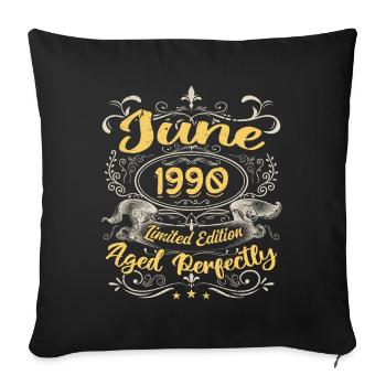 Juin 1990 | Vintage Cadeau 1990 - Housse de coussin décorative 45 x 45 cm - noir - Devant