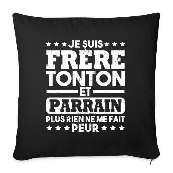 Frère tonton et Parrain - Housse de coussin décorative 45 x 45 cm - noir - Devant
