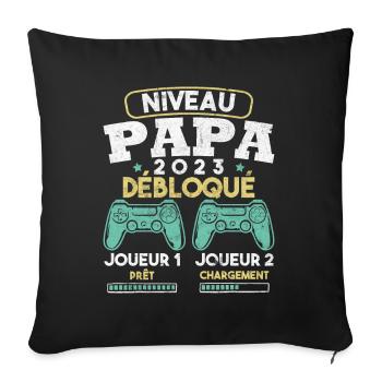 Niveau papa débloqué futur père 2023 - Housse de coussin décorative 45 x 45 cm - noir - Devant