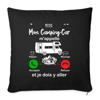 Camping-car Humour | Mon Camping Car m'appelle - Housse de coussin décorative 45 x 45 cm - noir - Devant