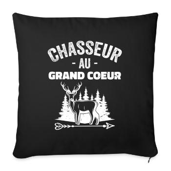 Chasseur Au Grand Coeur | Cadeau Meilleur Chasseur - Housse de coussin décorative 45 x 45 cm - noir - Devant