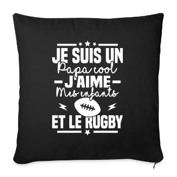Papa cool j aime mes enfants et le rugby - Housse de coussin décorative 45 x 45 cm - noir - Devant