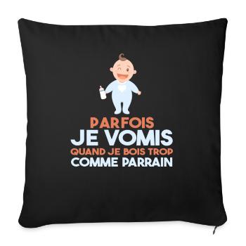 Cadeau humour bébé enfant Biberon Parrain et fille - Housse de coussin décorative 45 x 45 cm - noir - Devant