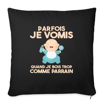 Cadeau humour bébé enfant Biberon Parrain et fille - Housse de coussin décorative 45 x 45 cm - noir - Devant