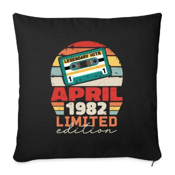 April 1982 Vintage Anniversary Retro Gift, 1982 - Sofa pillowcase 17,3'' x 17,3'' (45 x 45 cm) - black - Front