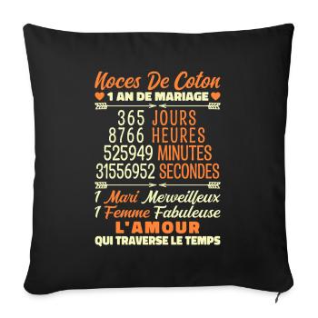 1 an de Mariage | Noces De Coton - Housse de coussin décorative 45 x 45 cm - noir - Devant