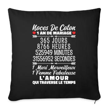 Noces De Coton 1 An De Mariage - Housse de coussin décorative 45 x 45 cm - noir - Devant