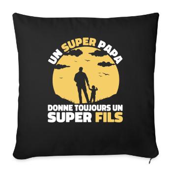 Super Papa Super Fils Cadeau Pere Fête des Pères - Housse de coussin décorative 45 x 45 cm - noir - Devant