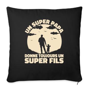 Super Papa Super Fils Cadeau Pere Fête des Pères - Housse de coussin décorative 45 x 45 cm - noir - Devant