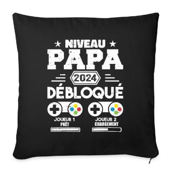 Niveau Papa Débloqué Futur Père 2024 Papa Cadeau - Housse de coussin décorative 45 x 45 cm - noir - Devant