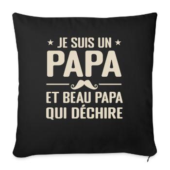 Je Suis Un Papa Et Beau Papa Qui Déchire Cadeau - Housse de coussin décorative 45 x 45 cm - noir - Devant
