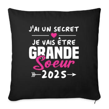 Je Vais être Grande Soeur 2025 - Housse de coussin décorative 45 x 45 cm - noir - Devant