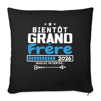 Bientôt Grand Frère 2026 - Futur grand-frère - Housse de coussin décorative 45 x 45 cm - noir - Devant