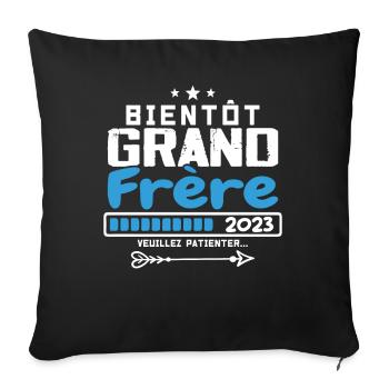 Bientôt Grand Frère 2023 - Futur grand-frère - Housse de coussin décorative 45 x 45 cm - noir - Devant
